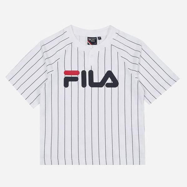 Fila Pinstripe Henry Crew Neck S/S Boy's T-Shirts - White,NZ 571-3941